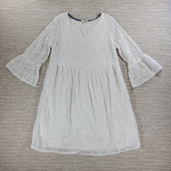 Kate & Sam Eyelet Lace Dress Womens Medium White Embroidered Lined Boho Cottage - Picture 1 of 15